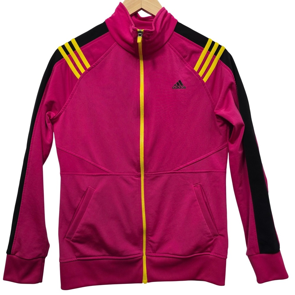 Adidas Womens Climalite Track Jacket Magenta Pink Yellow Stripes Size M
